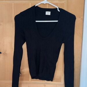 Black Ribbed Knit Sweater
